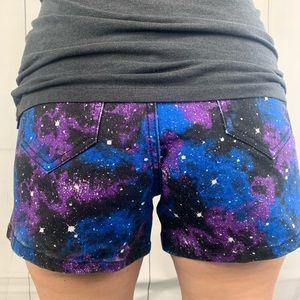 Blue galaxy skinny hi rise shorts